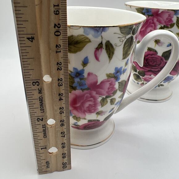 Lot Set of 2 Grace's Teaware Floral Coffee Cup Mug Pink/Blue Flowers Footed Base - Picture 6 of 8